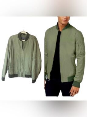 American Rag Olive Green Bomber Jacket with Contrasting Rib Trim